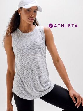 Athleta Light Gray Striped Muscle Tee Tank